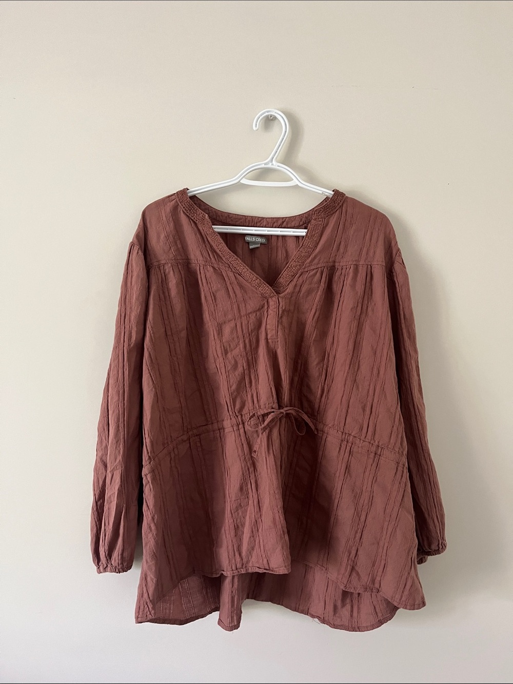 Relaxed V-Neck Flowy Long Sleeve Blouse in Dusty Rose